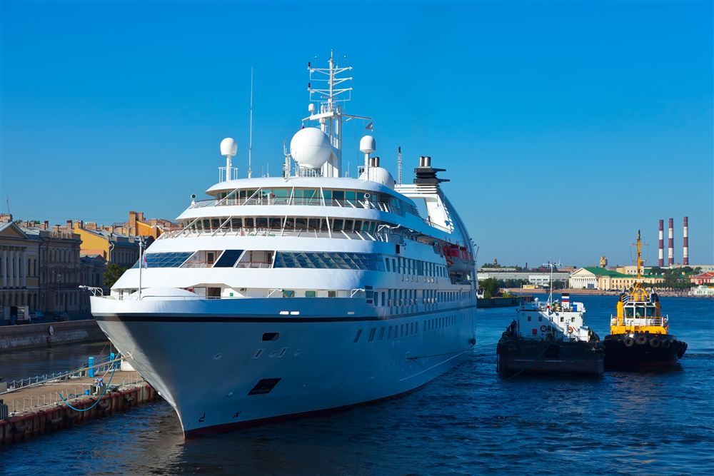 Cruise ship docked in a harbor